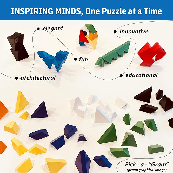 Pickagram Tangram 3D Magnetic Puzzle for Kids (8-12), Adults & Seniors | STEM Certified Fidget Puzzle - Magnetic Pattern Blocks for Cognitive Development, Creativity & Focus - Black
