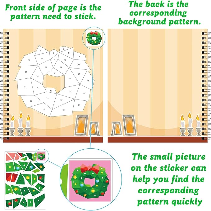 Omgouue 2PCS Christmas Crafts for Kids Ages 4-8 Sticker Paint Books Includes Elf Santa Penguins Snowman and More Designs Gift Party Create 20 Pictures Sticker Sheets are Separate