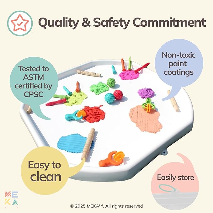 MEKA Tuff Tray with 3 Play Mats, Sensory for Kids Road, Water, Color Themes, Indoor Outdoor Use, Home or Classroom (White, Small 28" x 28")