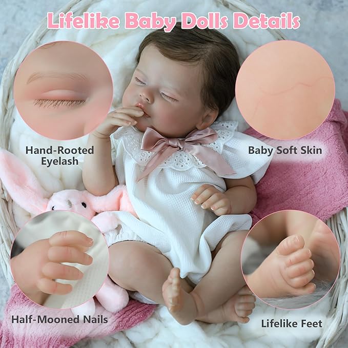 SCOM Lifelike Reborn Baby Dolls Quinbee - 20-Inch Realistic Reborn Doll Girl Soft Body Eyes Closed Newborn Real Life Baby Doll That Look Real for Kids Age 3+