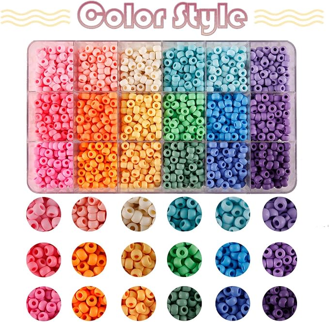 2600+pcs Pony Beads Kit, 18 Color Rainbow Kandi Beads Set, Multicolor Matte Plastic Jewelry Making Kit for DIY Craft Friendship Bracelet Necklace Key Chain