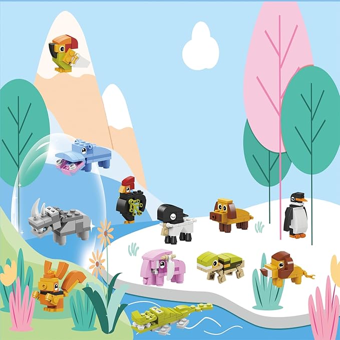 Animals Building Blocks for Kids, Party Favors for Kids,Gifts Kids Prizes, Goodie Bag Fillers Carnival Prizes,Birthday (12 in 1 Animal)