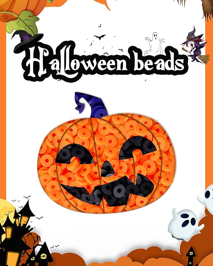 Goldwise Halloween Beads Friendship Bracelet Kit,2 Boxes with Halloween Clay Beads and Orange Letter (A-Z) for Jewelry Making, Varieties of Charms Jewelry Making,DIY Crafts for Party
