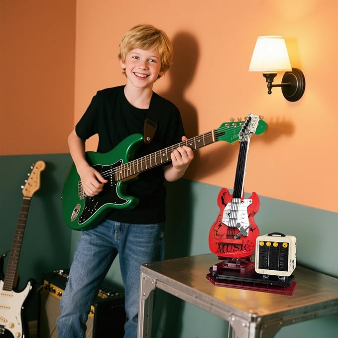 Rock Guitar Music Interactive Building Block Set,Creative Construction ModelToy with Bluetooth Function.Perfect Gift for All Music Lovers,Kidsand Adults.