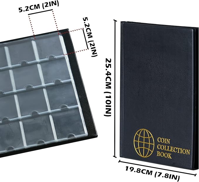 Coin Flip Holder Albums - 120 Pockets 2x2 inches Coin Storage Books for Coin Cardboard Collection Holders CS43BK