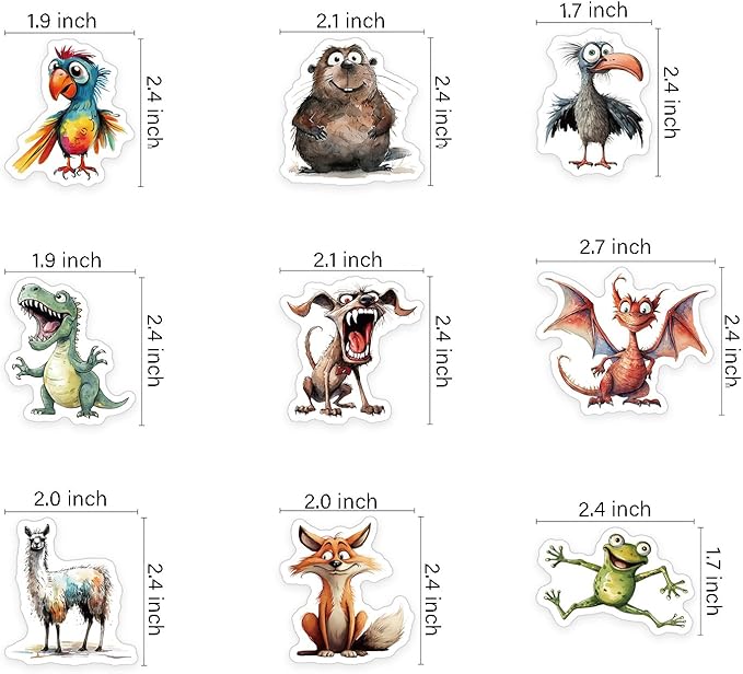 50 Pcs Funny Quirky Crazy Animal Stickers for Kids Teacher Water Bottle Laptop Phone Case Kindle Suitcase Scrapbook Diary Notebook Craft, Waterproof Vinyl Sticker Decal