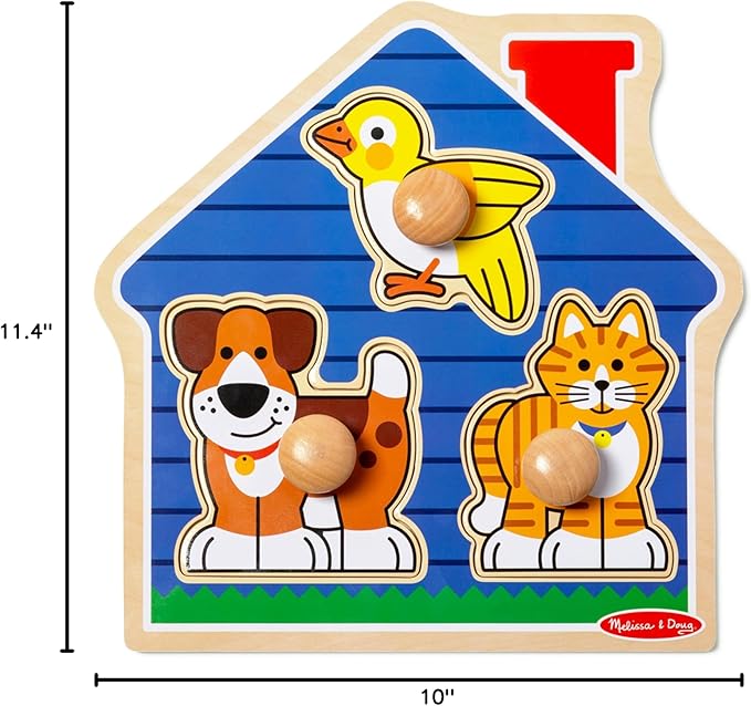 Melissa & Doug Pets Jumbo Peg Wooden Puzzle; Animal Puzzles, Peg Puzzles for Toddlers Ages 1+