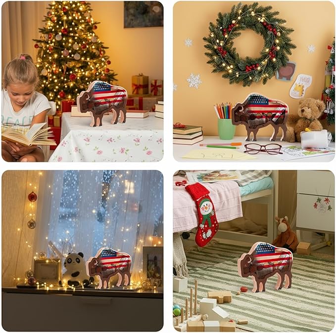 Wooden Bison Piggy Banks for Kids Money Coin Bank, Cute Unbreakable Piggy Bank Kids Safe Money Box, Toddler Birthday Baptism Gifts for Girls Boys Bull Cow Lovers