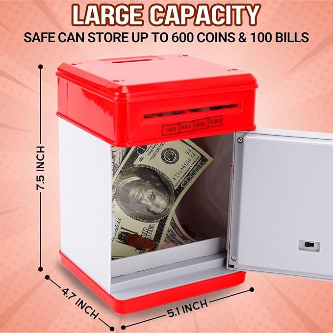 Electronic Piggy Bank for Kids, Mini ATM Coin Bank Money Saving Box with Password, Children's Safe Money Jar with Auto Grab Bill Slot, Great Gift Toy Bank for Boys, Girls