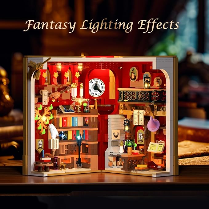 Magic Booknook Building Set with LED Light, 3.6mm Mini DIY Bookend Building Kit for Bookshelf & Home Decor, 1015 PCS Miniature Book Nook Building Block Model for Kids Adults Boys Girls Age 8+