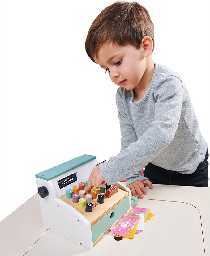 Tender Leaf Toys - General Stores Till - Comprehensive Wooden Shop Till Play Set with Scanner - Inspires Creative and Imaginative Roleplay - Age 3+