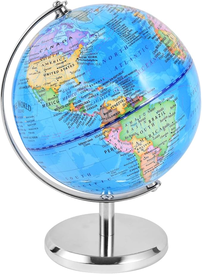 6 Inch World Globe Rotating Earth Spinning Globe with Heavy Metal Stand for Kids Geography Classroom Education or Office Home Decorations