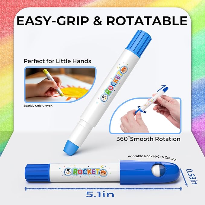 18 Colors Rocket Tempera Paint Sticks with 120 PDF Coloring Pages, Quick Drying, Non-Toxic and Washable Paint Sticks for Kids and Students, Art Supplies for Drawing on Paper and Canvas