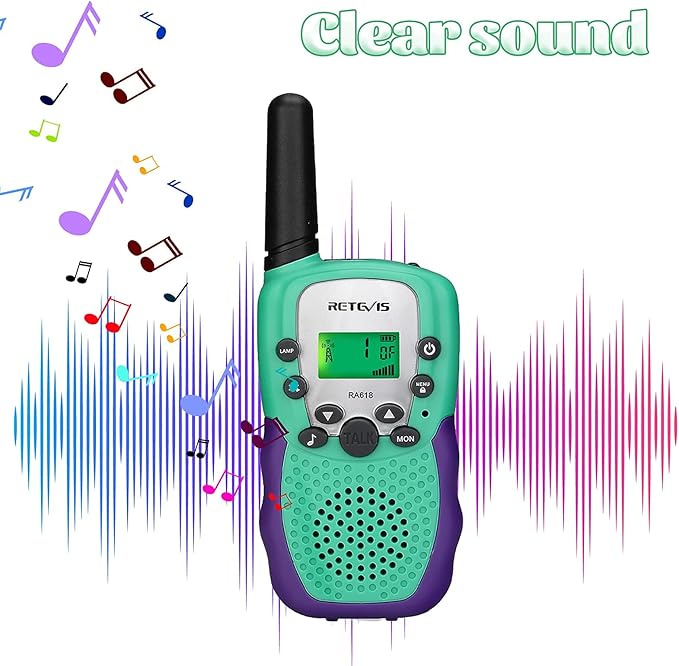 Retevis RA18 Walkie Talkies for Kids, Toy Walkie Talkie with LCD 22 CH Flashlight Hands Free Holiday Toy for 6-12 Year Old Boys Girls, Christmas Birthday Gifts Skiing Camping(2 Pack, Green)