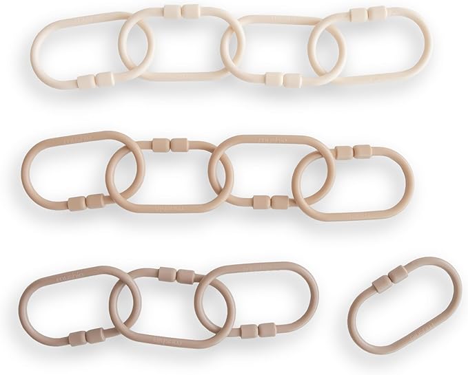 mushie Baby Chain Link Rings Toy 12-Count | Multiuse Car Seat Stroller Connecting Toy (Natural, Shifting Sand, Kahki)