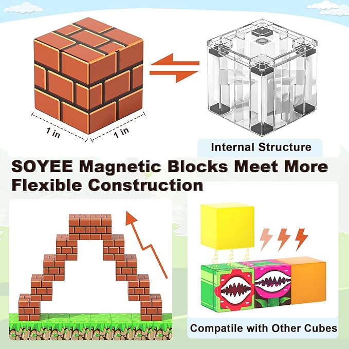 108PCS Magnetic Blocks Building Toys - 1'' Magnet Building Blocks Build Mine Magnet World Game Adventure Set Cubes Boys Girls Toys Ages 3-5 4-6 5-7 6-8 Kids Gifts for 3-12 Years Old School Supplies