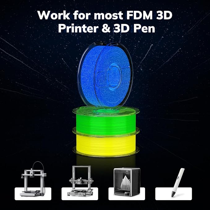 AMOLEN 3D PLA Printer Filament, 1.75mm Glow in The Dark Blue Purple PLA Filament for 3D Printing, Best with UV Lamps, 1kg Spool (2.2lbs), Dimensional Accuracy +/- 0.02 mm, Fit Most FDM 3D Printers