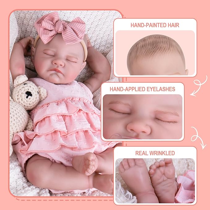 Aori Reborn Baby Dolls Girl 20'' Realistic Sleeping Newborn - Lifelike Poseable Vinyl Baby Doll with Feeding & Outfit Set - Weighted Body for Cuddling, Gift for Collectors & Kids 3+