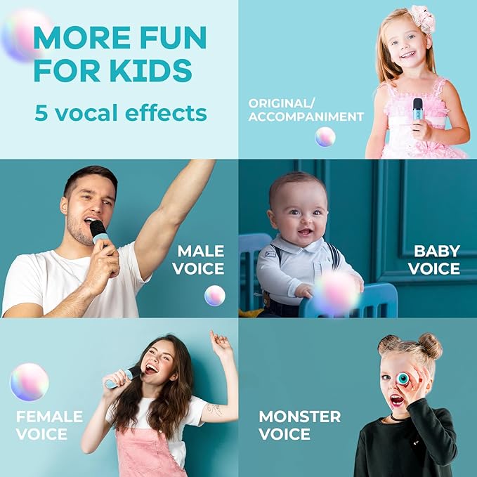 Mini Karaoke Machine for Kids, Portable Bluetooth Speaker with 2 Wireless Microphones, Most Popular Birthday Toys Gifts for Boys Girls 3 4 5 6 7 8 9 10 11 12 + Year Old Party Family School(Blue)