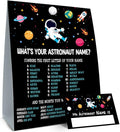 What is Your Astronaut Name Game, Game Sign and 30 Cards, Astronaut Birthday Party Sign for Boys and Girls, Holiday Activity, Kids Astronaut Activity Cards, Astronaut Activity Decoration Supplies
