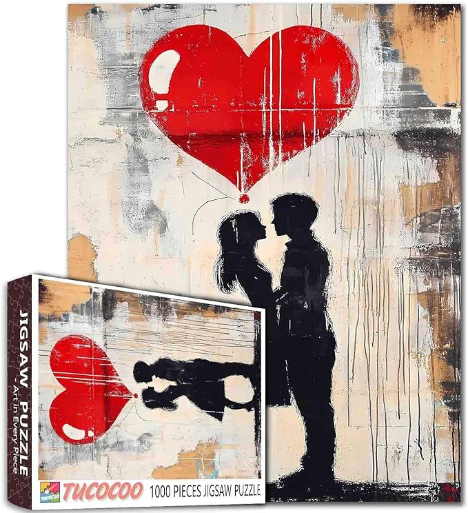Tucocoo Love Street Art Jigsaw Puzzle 1000 Pieces Puzzles for Adults, Banksy Couple Modern Art Jigsaw Puzzles for Difficult Challenging Family Activity Games DIY Crafts Puzzle for Home Decor Gifts