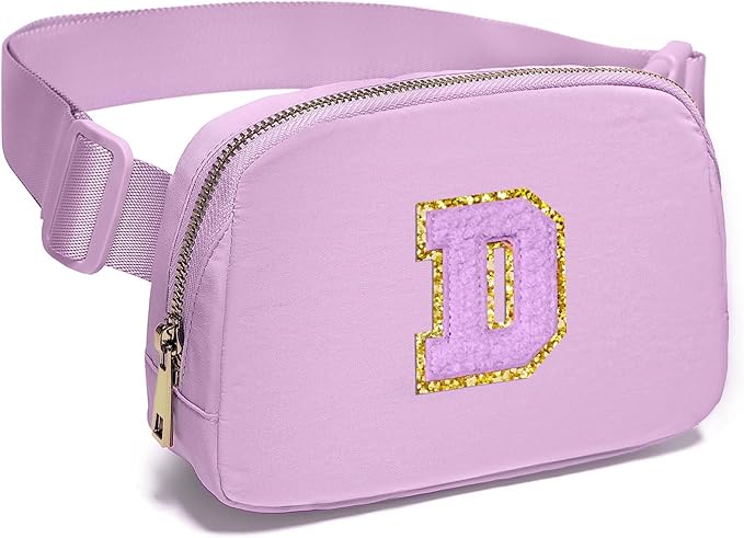 Gitus Gifts for 8 9 10 11 12 Year Old Girls Belt Bag Fanny Pack Crossbody Bags with Initial Letter Patch Cute Stuff Birthday Gifts for Teen Girls Women Personalized Trend Stuff (Lavender-D)