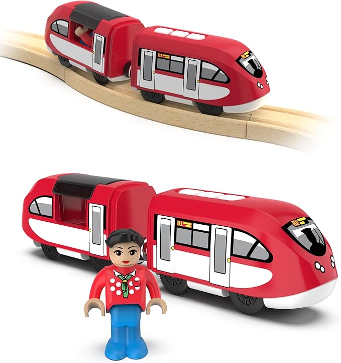 Motorized Locomotive for Wooden Track, Battery Operated Train Toys for Toddlers, Magnetic Set Compatible With Thomas, Brio, Chuggington, Electric for Kids Age 3 and Up
