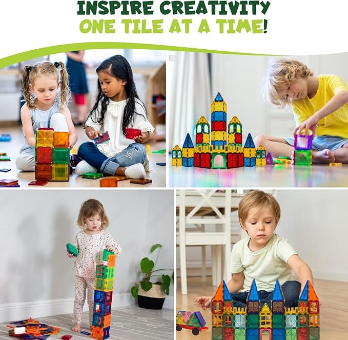 Magnetic Tiles 100 PCS with 2 Cars – STEM Building Blocks for Kids, Educational Gift for Boys & Girls