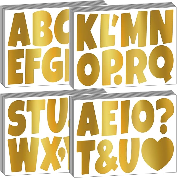Bemeol Bulletin Board Letters 462 Pieces 4 Inch Alphabet Letter Stickers Cutout Letters for Poster Board Display Home Classroom School Decor(Gold)