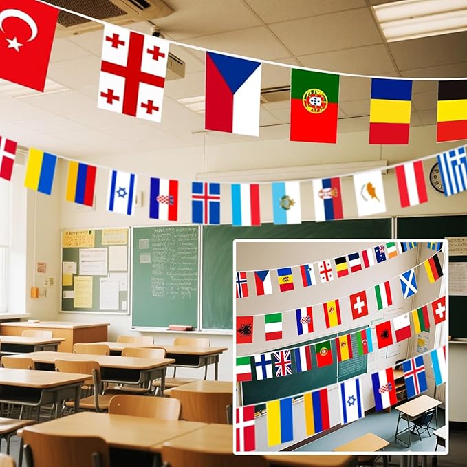 International Flags of The World 200 Countries Pennant Bunting World Flag Banner for Themed Parties, Grand Openings, Around the World Decorations