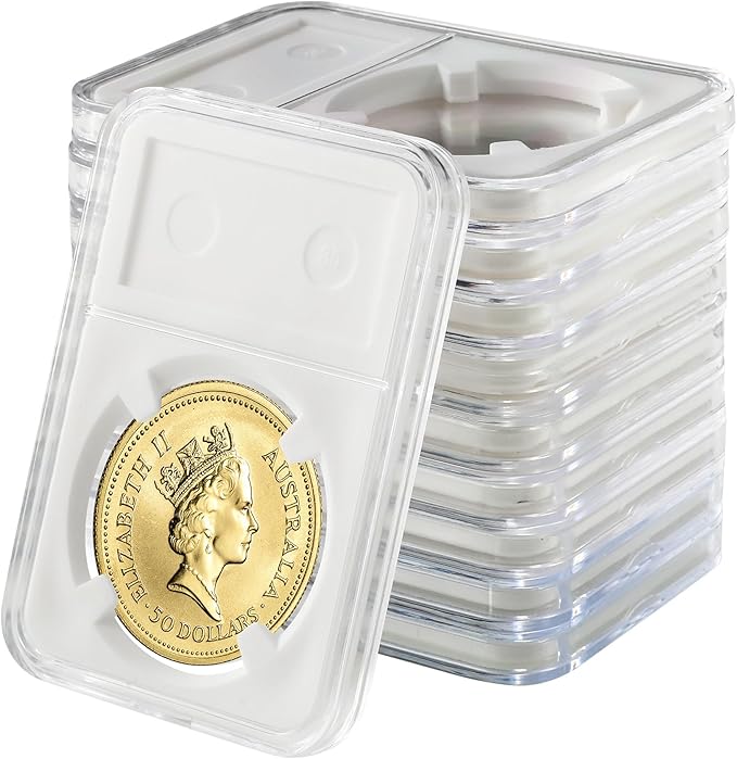 10-Pack Silver Dollar Coin Holder, 40mm Collection Coin Holder, Clear Acrylic Coin Slab Protectors and Display Case for Morgan, Peace, IKE Silver Coin, Four-Point Fixation Coin Capsules