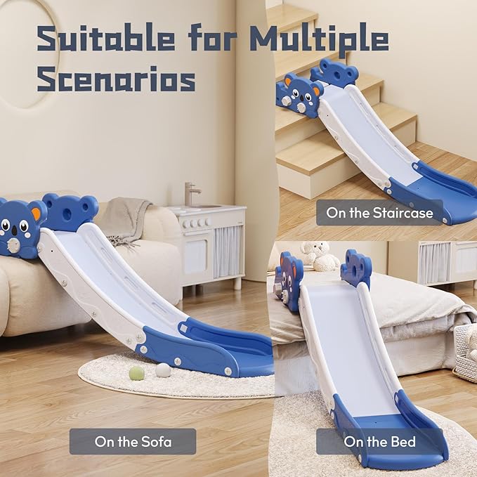 Kids Slide,L-Shaped Slide for Bed Couch Sofa Stairs,Toddler Slide for Indoor Outdoor Baby Kids Slide,Easy to Assemble,Convenient and Adaptable (Blue)