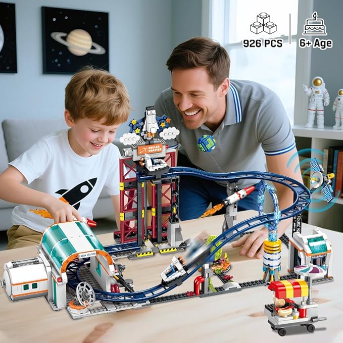 Space Roller Coaster Building Sets - Rollercoaster Building Toy with Rocket, Lift Platform, Satellitesr, Carriage, Food Cart, 926PCS Space Adventure Park for Adults Teens Kids Boys Ages 8-12