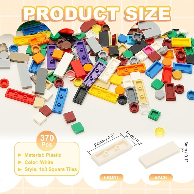 PATIKIL 122 Pcs Flat Blocks Bulk, 1x3 Square White Classic Tiles Smooth Surface Mini Building Blocks Accessories Compatible Bricks Kits for Building Floor Walls Mosaic Pixel Arts