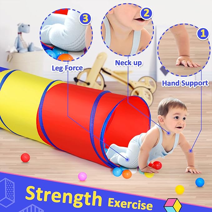 PigPigPen Pop Up Play Tunnel Tent for Toddlers Babies or Dogs, Indoor & Outdoor Toys for Kids Backyard Playset. (Red,Yellow,Blue)