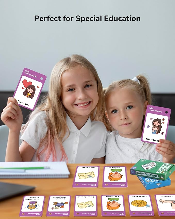 CHEFAN 110 PCS Autism Communication Cards for Speech Delay, Special Needs Visual Aid Language Learning Cue Cards Special Ed Feelings Emotions Flash Cards for Autism Communication
