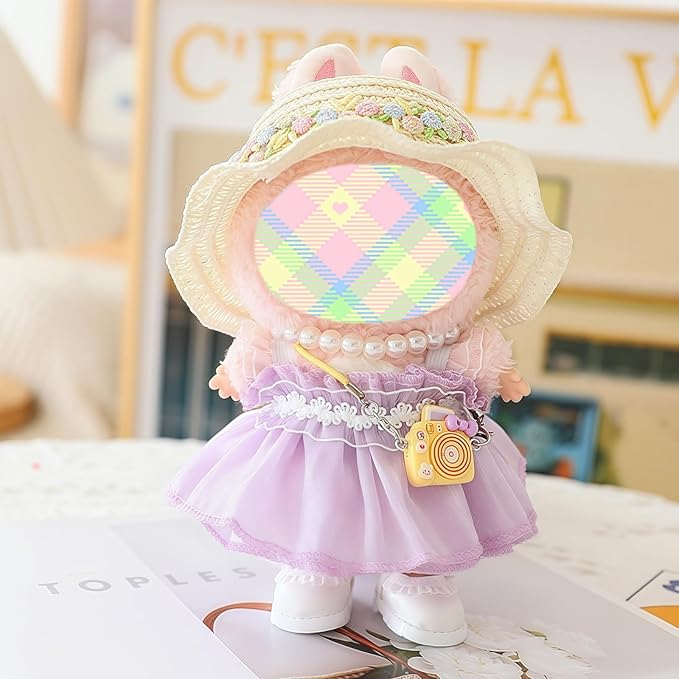 Clothes for Dolls Accessories, Outfit Set 5 Pieces Gauze Dress for 15cm 17cm Doll (No Doll), Romantic Hat Skirt Shoes Doll Clothing Set Replacement Purple