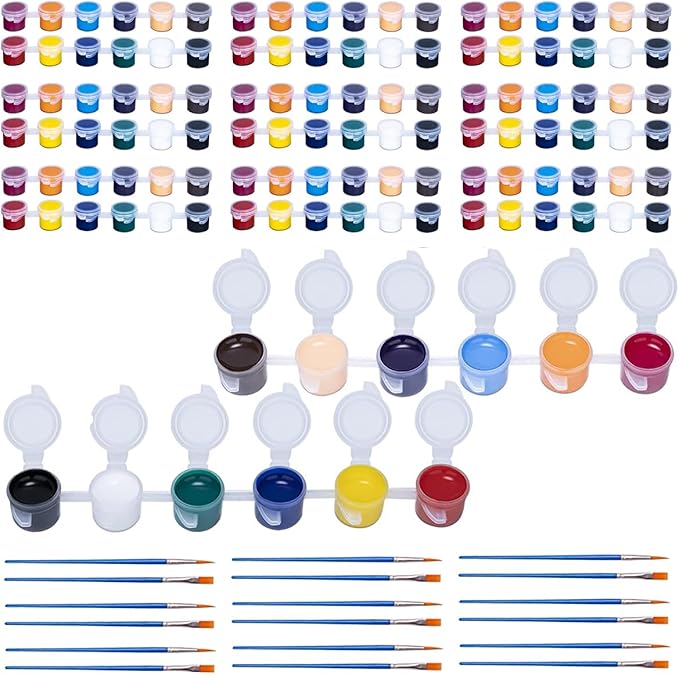 15 Set 12 Colors Washable Acrylic Paint Strips Kit for Kids with 30 Pcs Painting Brushes Totally 210 Pcs Mini Acrylic Paint Set for Kid Adult Arts and Crafts, Classroom Painting Supplies (210)