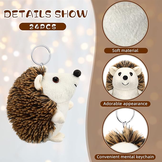 Zubebe Mini Hedgehog Toy Bulk Halloween School Gifts Plush Operation Christmas Stuffed Animal 4 Inch Small Party Favor Decoration DIY Keychain Kid Children Classroom for Baby Shower Birthday(24 Pcs)