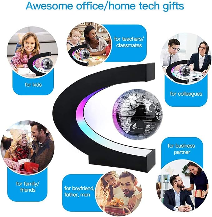 Magnetic Levitation Floating Globe with LED Light, Desk Gadget Decor, Fixture Floating Globes & Shade, Cool Gifts for Men/Father/Husband/Boyfriend/Kids/Boss, Gifts for Desk, Valentine's Day Gift