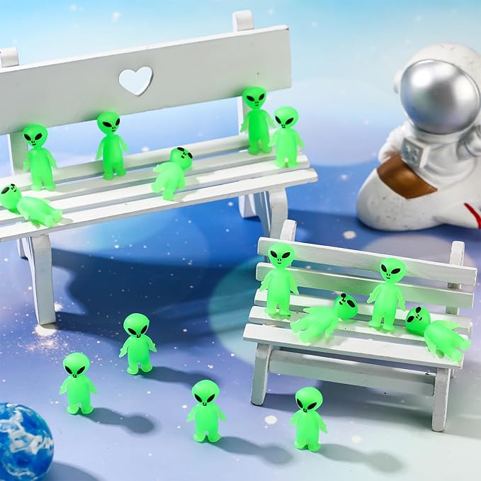 150 Pcs Mini Alien Figures Glow in The Dark Small Little Tiny Aliens Figurine to Hide and Seek for Space Party Favors Prank Rubber Toys Bulk Gifts for Halloween Party Goodie Bag Fillers