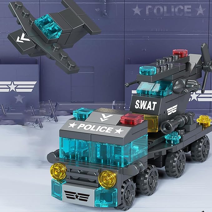 Special Police Building Blocks Toy - 7 in 1 Transformable Police Car Set, SWAT Truck & Helicopter STEM Toys for Kids Ages 6-12, Creative Birthday Gifts for Boys & Girls