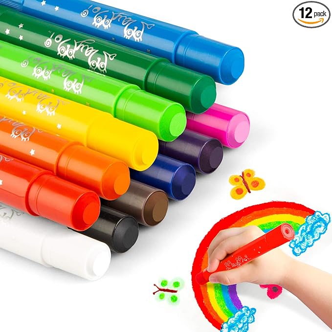 Washable Tempera Paint Sticks | Non-Toxic, Quick Drying & No Mess Paint Sticks for Kids, Best Art Birthday Gifts for Kids (12 Colors)