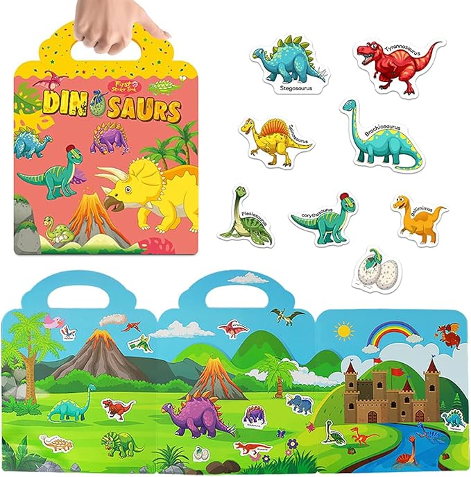 Reusable Sticker Book for Kids, 5 Sets Educational Learning Toys Travel Stickers Activity Books for Toddler Girls Boys Age 3+ Birthday Gifts - Fairy, Ocean, Farm, Dinosaur & Animals