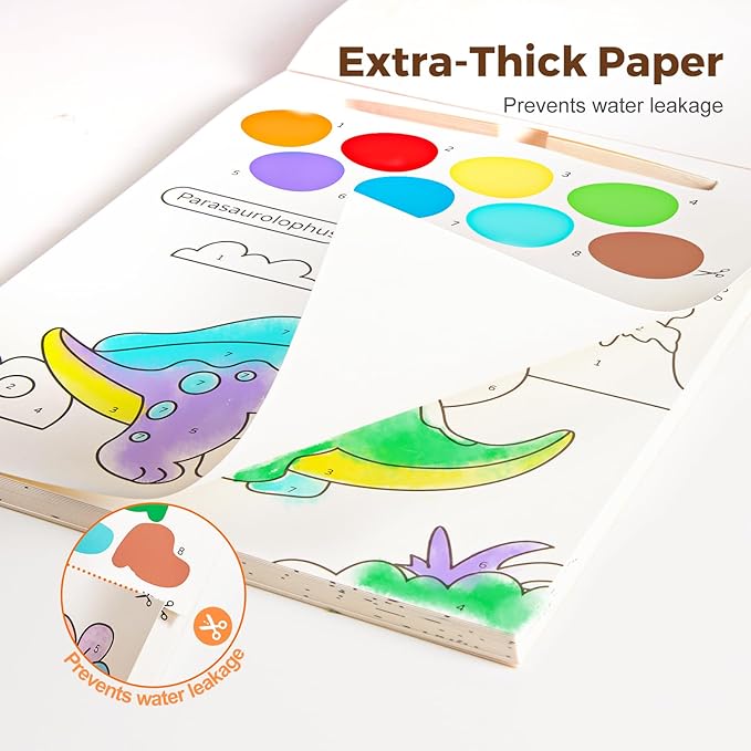Paint with Water Books for Toddlers, Mess Free Watercolor Painting Activity for Kids Ages 1-3, 2-4, 4-6, Art Craft Coloring Gift with Brush, Airplane Travel Activities for Toddlers, Dinosaurs