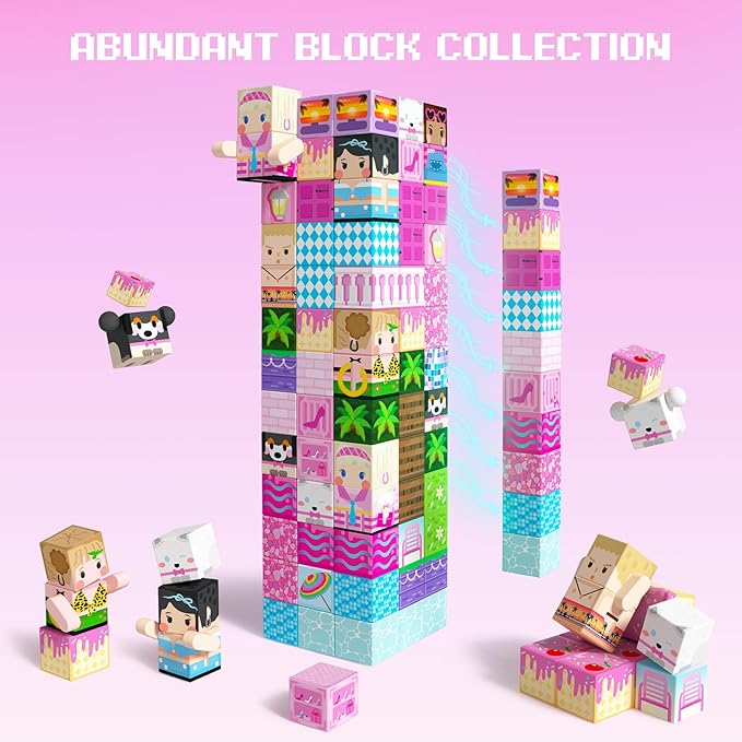 GobiDex 100PCS Magnetic Blocks Princess Building Toys for Girls 3+, Magnet Pink Castle STEM Sensory Playsets for Toddler Kids Birthday Gifts