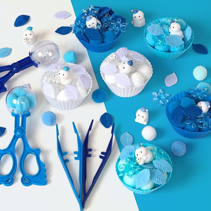 196 Pcs Winter Sensory Bin Items Winter Snowman Counting Sorting Sensory Bin Filler Fine Motor Snowman Snowflake Counts for Xmas Counting Decor