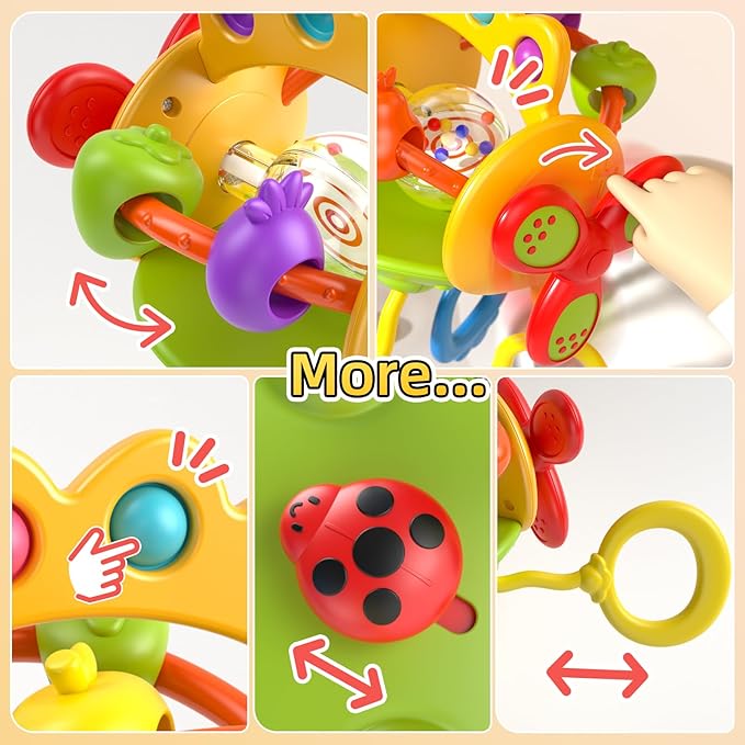Baby Sensory Toys for 3-6-9-12-18 Months, Silicone Pull String Toy, Baby Birthday Gifts for 1 2 Year Old Boy Girl Infant 5 7 8 9 10 Months Old, Car Seat Airplane Travel Toy