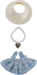 17cm Doll Clothes Set 3-Piece Doll Clothing Set with Blue Dress Necklace Accessories for 17cm Plush Dolls, Clothes Only, No Doll Included