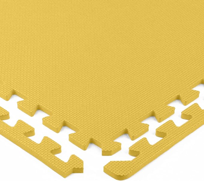 FlooringInc's 1/2" Soft Non-Toxic Baby Play Mat, Toddler Playmat, Colorful Puzzle PlayMat, Floor Mats for Kids & Babies, EVA Foam Interlocking Tiles for Nursery & Playroom | Yellow, 12 Tiles, 48 Sq/Ft